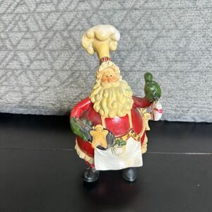 Christmas Chef Santa Claus Figurine baking Tray of Cookies and Peppermint